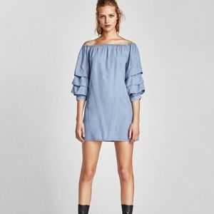 NWT ZARA Woman Butterfly Off Shoulder Dress Size XS